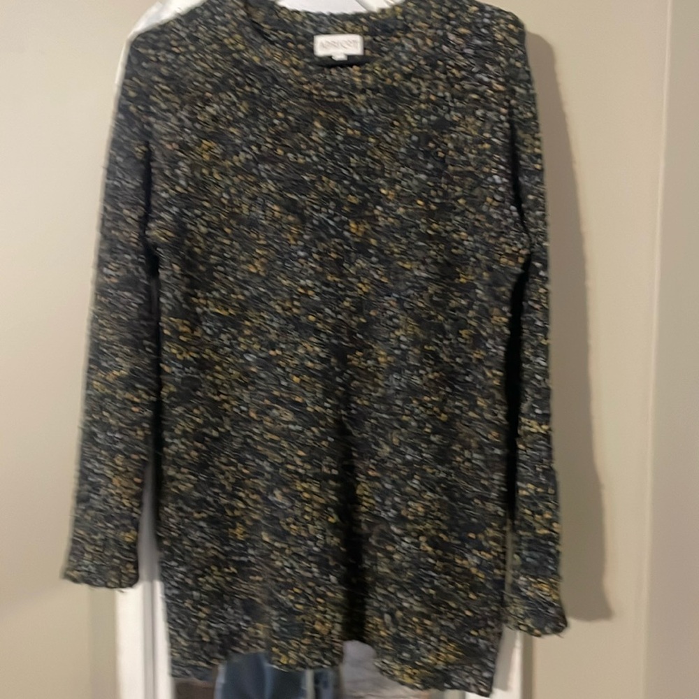 Sz Small Apricot brand black, gray, & mustard sweater.